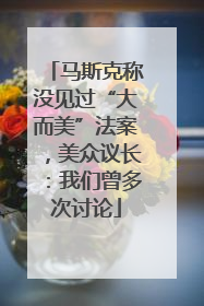 马斯克称没见过“大而美”法案，美众议长：我们曾多次讨论